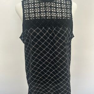 Maurices Black Plaid Sleeveless Top‎ Lace Yoke Detail - Medium